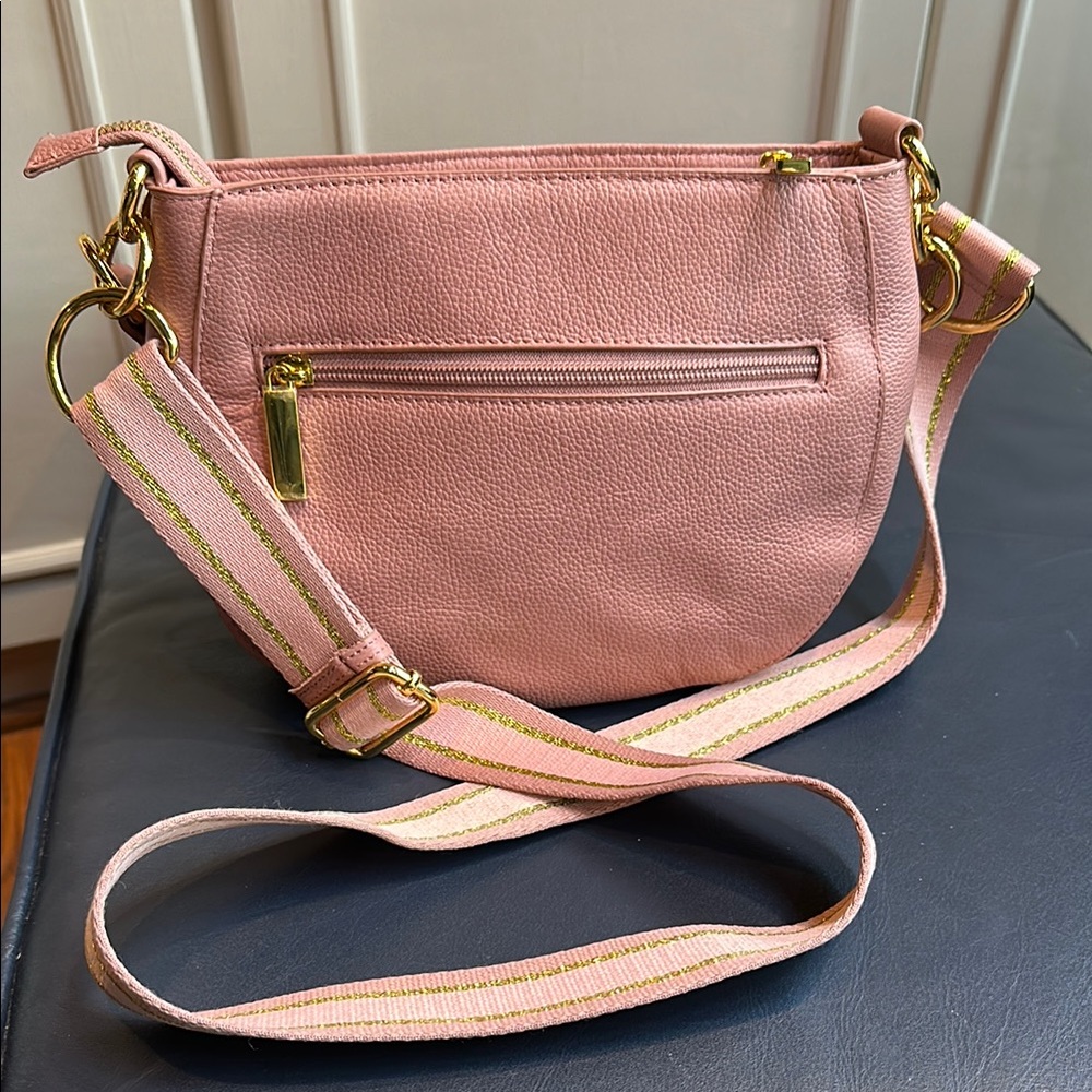 JOY SUSAN Pink Chic Satchel Leather Crossbody Bag with Gold Hardware